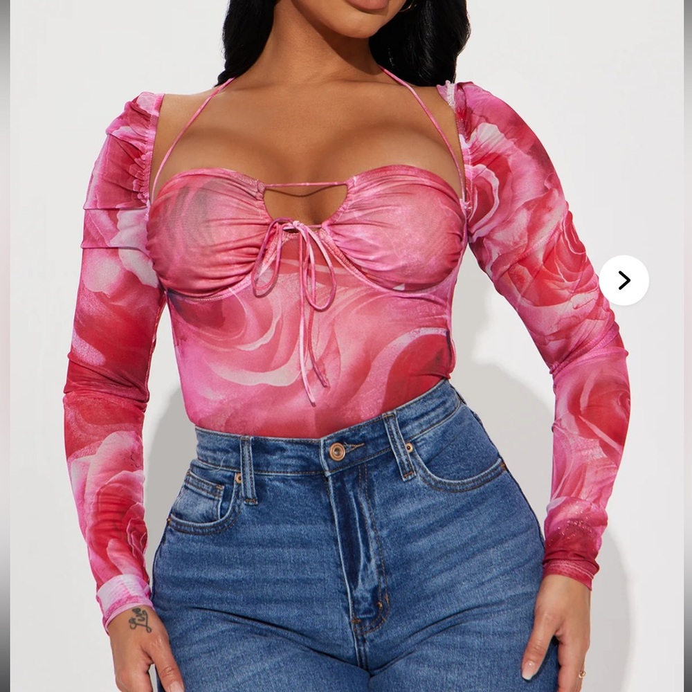 Fashion Nova Pink Floral Long Sleeve Blouse